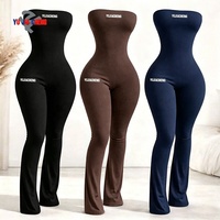 Combinaison une pièce d'été personnalisée sans manches, bustier moulant, élégante, pantalon évasé, décontractée, en coton, pour femme, tenue de fitness