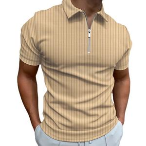 2025 t-Shirt da <span class=keywords><strong>uomo</strong></span> in cotone traspirante da <span class=keywords><strong>uomo</strong></span> POLO a righe in tinta unita con cerniera stampata Casual - Product Image 1