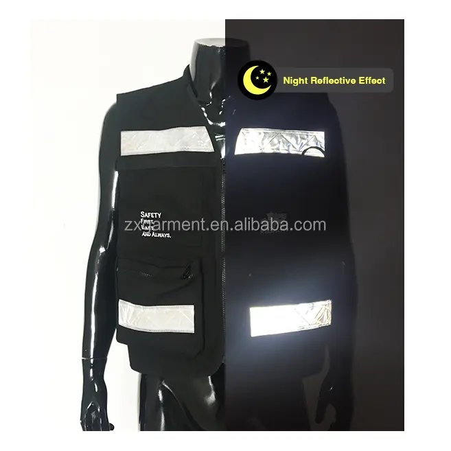 Изготовленный На Заказ высоковидимый черный предупреждающий светоотражающий жилет с несколькими карманами для безопасности дороги черный жилет для безопасности
