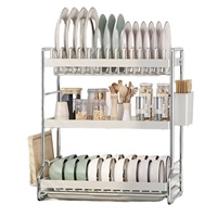 Égouttoir à vaisselle double couche multifonctionnel en métal sur pied pour cuisine