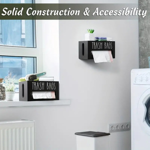 Wooden Trash Bag Storage Box Rectangular Standing Type <b>Covered</b> Organizer For Kitchen Countertop - Product Image 5