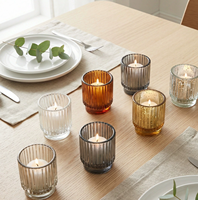 Porte-bougie vintage en verre côtelé 8,29 oz, transparent, ambre, gris, pour bougies chauffe-plat, pour la décoration de la maison, des mariages et des tables de Noël