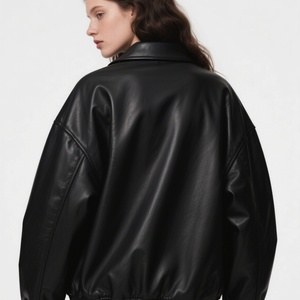 Veste en cuir vegan unisexe surdimensionnée 2025 - Col chemise, fermeture éclair intégrale, bordure côtelée, luxe discret, streetwear rétro |   Personnalisable - Product Image 5