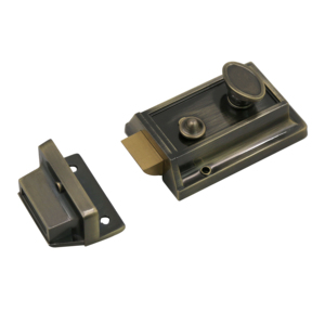 Fechadura de Porta Antiga de Bronze de Alta Segurança para Exteriores com Trinco Noturno, Feita de Liga de Zinco com Botão e Cilindro de Latão, Inclui Chaves - Product Image 2