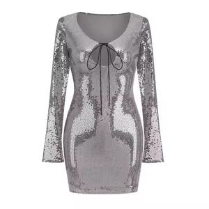 เดรสออกงานคุณภาพสูง ดีไซน์หรูหรา แขนยาว กระชับสัดส่วน แต่งเลื่อมวิบวับ ทรงเข้ารูป ลดราคาพิเศษ - Product Image 4