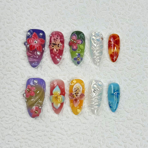 10Pcs Báo Chí Trên Móng Tay Làm Móng Tay Vừa Hạnh Nhân Mùa Hè Mới Phụ Nữ Dễ Thương Giới Hạn 3D Vỏ Móng Tay Bán Buôn Với Tùy Chỉnh Thiết Lập - Product Image 2