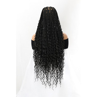 Perruques en cheveux synthétiques tressés pour femmes, perruque longue tressée, noir 1B, perruque en cheveux synthétiques pré-tressée