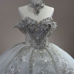 XS284 Beautiful Heavy Beaded Off Shoulder Wedding Vestidos De Novia Gowns Dress With Neckline - Product Image 5