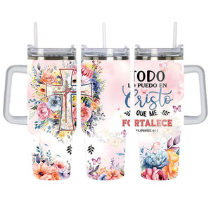 Gobelet isotherme en acier inoxydable de 40 oz avec impression de versets bibliques sur le thème de la foi en Jésus-Christ, avec paille, pour café, voyage, camping et voiture - Product Image 3
