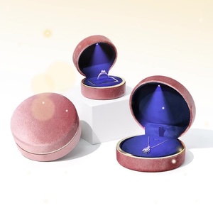 High Quality Luxury Microfiber Suede Velvet Ring Pendent Bangle Jewelry Box LED Light Lid with Base <b>Paper</b> Sleeve for Wedding Use - Product Image 5
