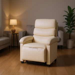 Cream Fabric Electric <b>Massage</b> Recliner <b>Chair</b> Contemporary Style Solid <b>Back</b> Padded Arms Metal Frame Plastic Legs - Product Image 2