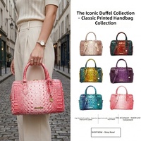 Sac Boston Rétro Vintage en Cuir PU Imprimé Crocodile avec Quincaillerie Dorée – Sac de Voyage Chic et Élégant pour le Quotidien – Vente en Gros