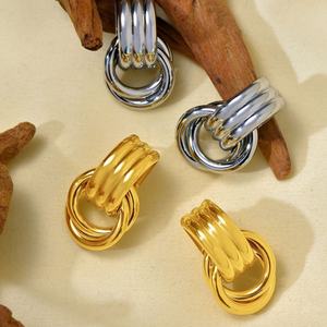 Trendy PVD Gold Plated Two-Tone Twisted Cross Thread Stainless Steel <b>Stud</b> <b>Earring</b> for Women Unique Waterproof Jewelry - Product Image 3