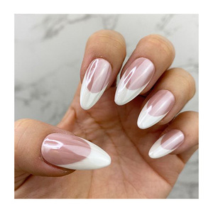 Classique à la mode populaire prix de gros amande Chrome <span class=keywords><strong>faux</strong></span> ongles presse sur <span class=keywords><strong>Transparent</strong></span> brillant <span class=keywords><strong>blanc</strong></span> français pointe presse sur les ongles - Product Image 1