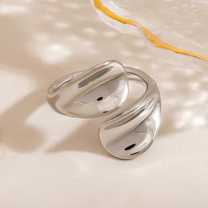 Stainless Steel Teardrop Shape <b>Adjustable</b> <b>Bracelet</b> Unisex Jewelry U Shaped Irregular Design Solid Color Fashion Accessory - Product Image 2