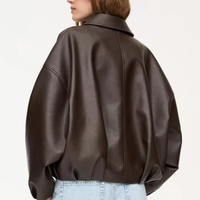 Blouson d'aviateur rétro américain décontracté pour femmes Blouson de moto en cuir à fermeture éclair pour femmes