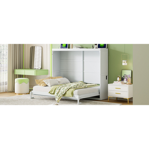 Queen Size Murphy <b>Bed</b> Wall <b>Bed</b> <b>White</b> <b>Storage</b> Cabinet Bedroom Furniture - Product Image 6