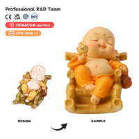 Petite figurine de moine Maitreya en résine, statue relaxante, décoration Feng Shui chinoise, ornement de bureau à domicile, cadeaux de collection