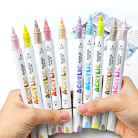 Marqueurs acryliques personnalisés, 12 couleurs, double pointe, professionnels, permanents, imperméables, pour graffiti, stylo marqueur artistique, ensemble de marqueurs acryliques