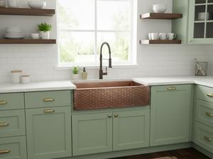 Évier de cuisine en cuivre de style traditionnel, finition antique, fait main, martelé, pour cuisine de ferme - Product Image 2