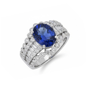 Bague Halo en Or Massif 10K/14K/18K Personnalisée avec Saphir Ovale et Diamant de Laboratoire Certifié IGI Qualité VVS-VS Taille Brillant pour Mariage et Fêtes - Product Image 1