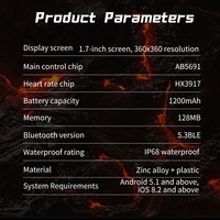 Nouvelle Montre Connectée HT50 2026, Écran IPS 1,7 Pouces, Appel Bluetooth, Batterie Longue Durée 1200 mAh, Étanchéité IP68, Boussole, Lampe Torche, Montre Sport et Fitness pour Hommes, Usage Quotidien
