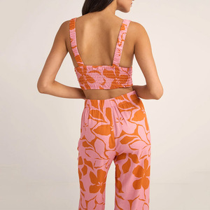<span class=keywords><strong>Ensemble</strong></span> Luxe Femme <span class=keywords><strong>de</strong></span> Haute Qualité Imprimé Hawaïen, Haut Sans Manches Col V Profond et <span class=keywords><strong>Pantalon</strong></span>, 100 % Lin Sur Mesure - Product Image 2