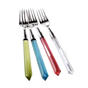 Ensemble de couverts de fourchette de dîner poli argenté de poignée acrylique multicolore clair - Product Image 1