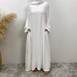 6778# Popular Women Bubble Crepe Elegant <b>Dress</b> Elastic Pleated Cuff With Side Pockets Versatile Daily <b>Eid</b> <b>Long</b> <b>Dress</b> - Product Image 3