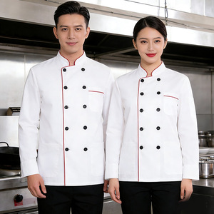 <b>Chef</b> Uniforms Short Sleeve White With Red Trim Cotton Workwear For Restaurants And Kitchens - Product Image 2