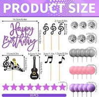 Set de Decoración para Pastel con Temática Musical Morada, Llave de Sol Brillante, Nota de Guitarra, Bola de Discoteca, Estrella, Artículos para Fiestas de Cumpleaños de Niñas