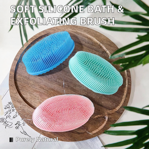 Silicone Long Simple <b>Body</b> Brush Exfoliating Massage Bath Scrubber for Adults Pink Blue Green - Product Image 2