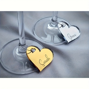 Étiquettes personnalisées en acrylique en forme de cœur pour verres à vin, marqueurs de boissons avec nom, breloques pour mariage, <span class=keywords><strong>anniversaire</strong></span>, fête, accessoires d'identification de tasses - Product Image 5