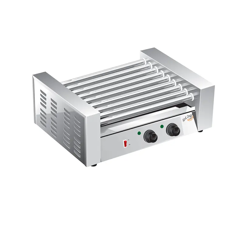 Hochwertiger Edelstahl-Hot-Dog-Grill Elektrisches Backen Hot-Dog-Grill Gewerblicher elektrischer Roller-Hot-Dog-Grill mit 9 Rollen