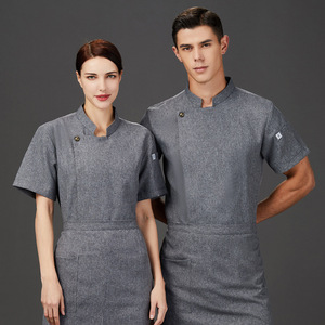 Giacca <span class=keywords><strong>da</strong></span> Chef in Cotone e Lino Grigio, Uniforme <span class=keywords><strong>da</strong></span> Cucina, Camicia per Cuochi di Hotel e Sushi, Abbigliamento <span class=keywords><strong>da</strong></span> Lavoro per Ristoranti e Panetterie - Product Image 4