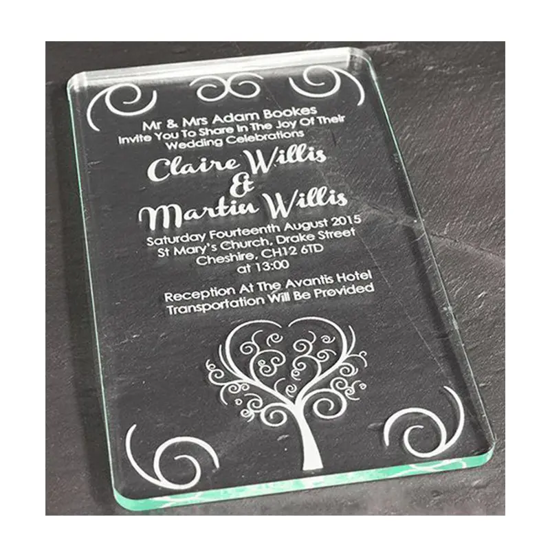 Invitaciones de boda con efecto de cristal acrílico grabado con láser