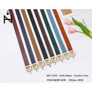 Cinturón de cuero PU recto con hebilla en C de 3,5 cm para mujeres y hombres, accesorio de moda - Product Image 2