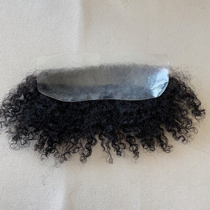 <span class=keywords><strong>Afro</strong></span> coiffures noir hommes femmes frange peau fine 100% vrais cheveux humains v-boucle pu front hairline pour hommes toupet cheveux patch pièces - Product Image 2