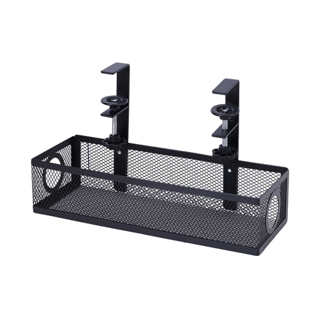 Under Desk Cable Management Tray No Drill Under Desk with Clamp Mount, 2 Hole Cable Tray with Wire Management and Cord Organizer