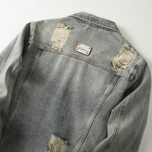Chaqueta de vaquero de estilo retro para <span class=keywords><strong>hombre</strong></span> con cuello vuelto tejido de ganchillo característica calentada moda de calle personalizada para invierno - Product Image 3