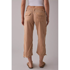Pantalon cargo capri en <span class=keywords><strong>coton</strong></span> délavé pour <span class=keywords><strong>femme</strong></span>, coupe courte, avec cordon de serrage à la <span class=keywords><strong>taille</strong></span> et poignets à nouer, style Y2K, personnalisable (ODM) - Product Image 3