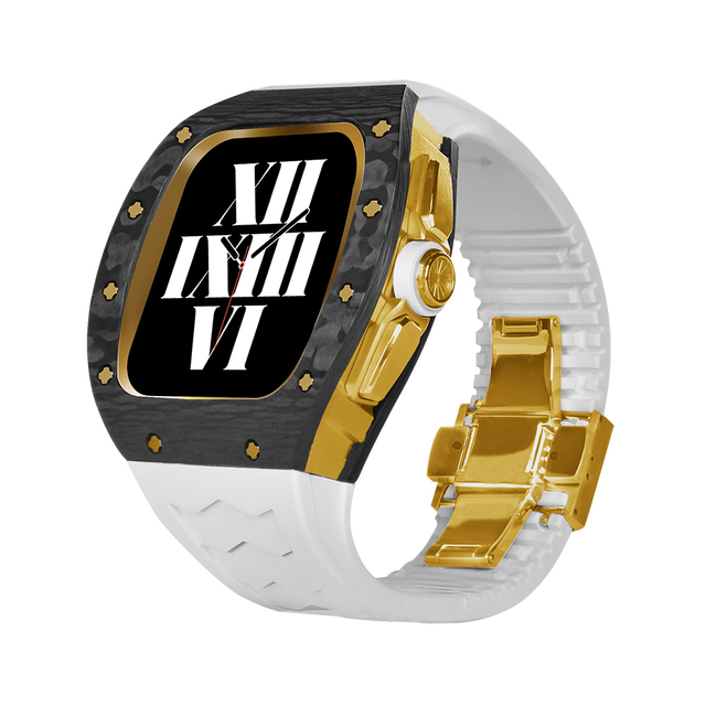 High Quality Carbon Fiber Titanium Alloy Case Modification Kit Replacement Fluororubber Strap for Apple Watch 44/45mm Size