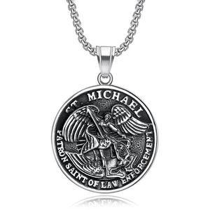 St Michael Angel Round Pendant <b>Titanium</b> Steel Necklace Unisex Fashion Jewelry Gift - Product Image 1