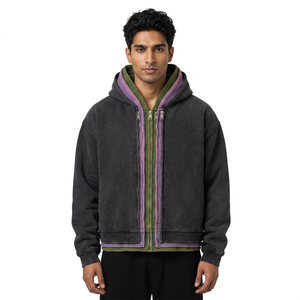Sweats à capuche personnalisés épais délavés à l'acide Boxy à triple capuche avec fermeture éclair pour hommes - Product Image 1