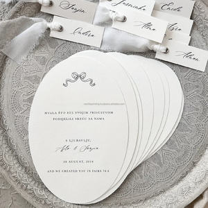 Tarjeta de Invitación de Boda Ovalada Personalizada con Impresión en Vainilla, Monograma en Relieve, Papel Grueso de Lujo, Logotipo Personalizado, Impresión Elegante - Product Image 3