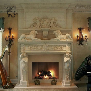 BLVE Decorative Villa Luxury Design Hand Carving <strong>Large</strong> Freestanding Double <strong>Mantel</strong> White Marble <strong>Fireplace</strong> - Product Image 5