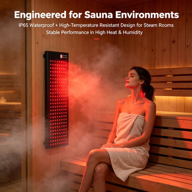 IP65 Waterproof Red LED Light Therapy Panel with 7 Wavelengths (630nm 1060nm) for Sauna Use High-Heat Humid Environments US Plug