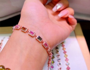 Vente en gros de pierres précieuses lisses naturelles, <span class=keywords><strong>Tourmaline</strong></span> Rose incrustée, bracelet en argent et or Rose S925 - Product Image 6
