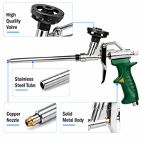 Pistolet applicateur de mousse PU réutilisable, corps en métal, poignée en plastique, tube en acier inoxydable, buse en laiton pour l'étanchéité et l'isolation dans la construction