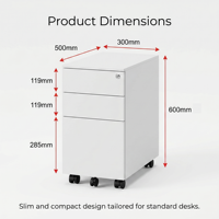 Meuble de rangement de bureau mobile en acier moderne à 3 tiroirs avec serrure de sécurité, sur roulettes, écologique et durable pour le bureau à domicile